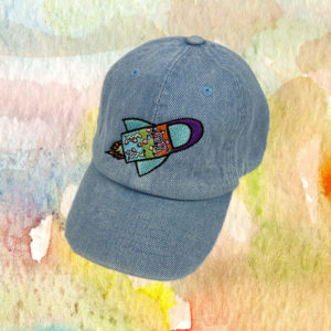 Kids Rocket Ship, Rainbow Unicorn, T-rex, Embroidered Hats