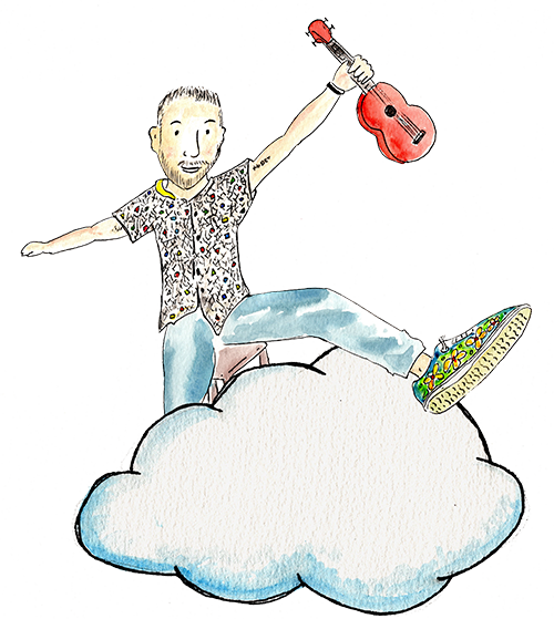 Ryan flying on a cloud - Watercolor