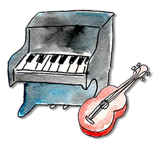 Music lessons- Watercolor piano and ukulele